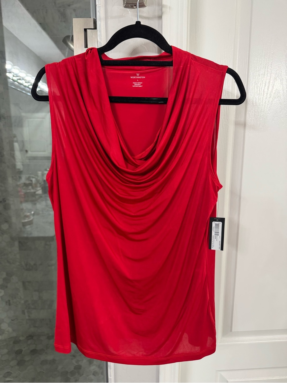 Worthington Cherry Red Cowl Neck Sleeveless Top Size Large NWT